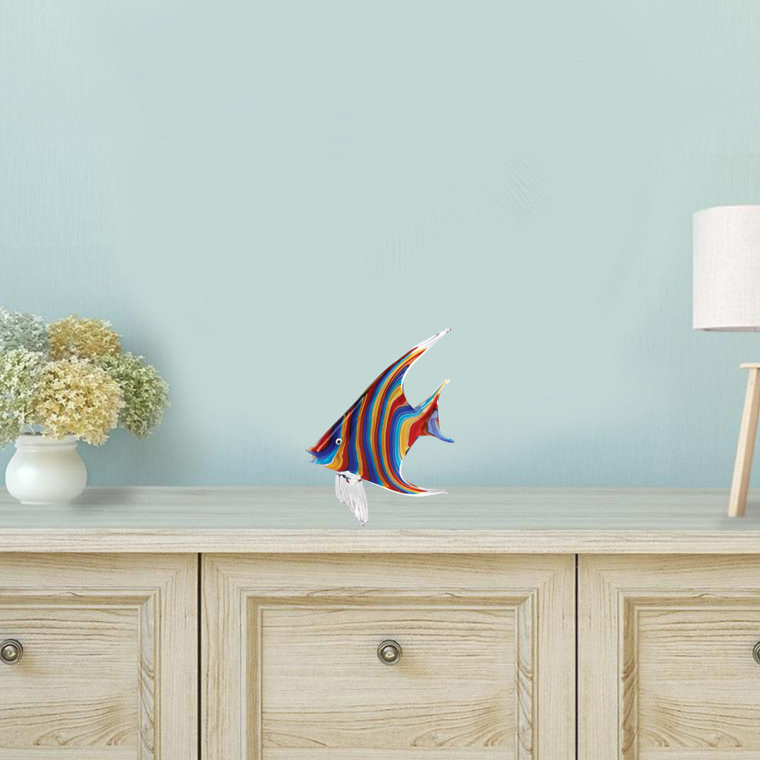 9" Blue and Red Murano Glass Fish Figurine Tabletop Sculpture - Homeroots - Flyclothing LLC