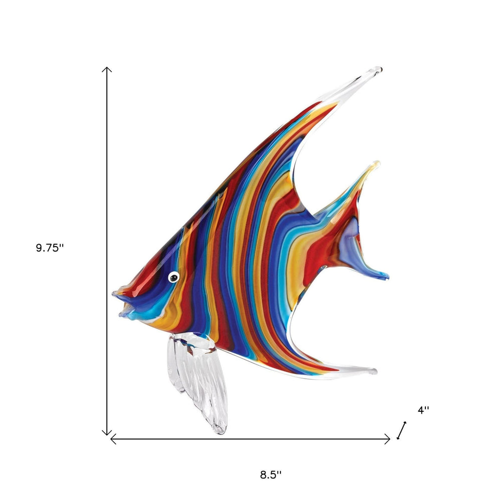 9" Blue and Red Murano Glass Fish Figurine Tabletop Sculpture - Homeroots