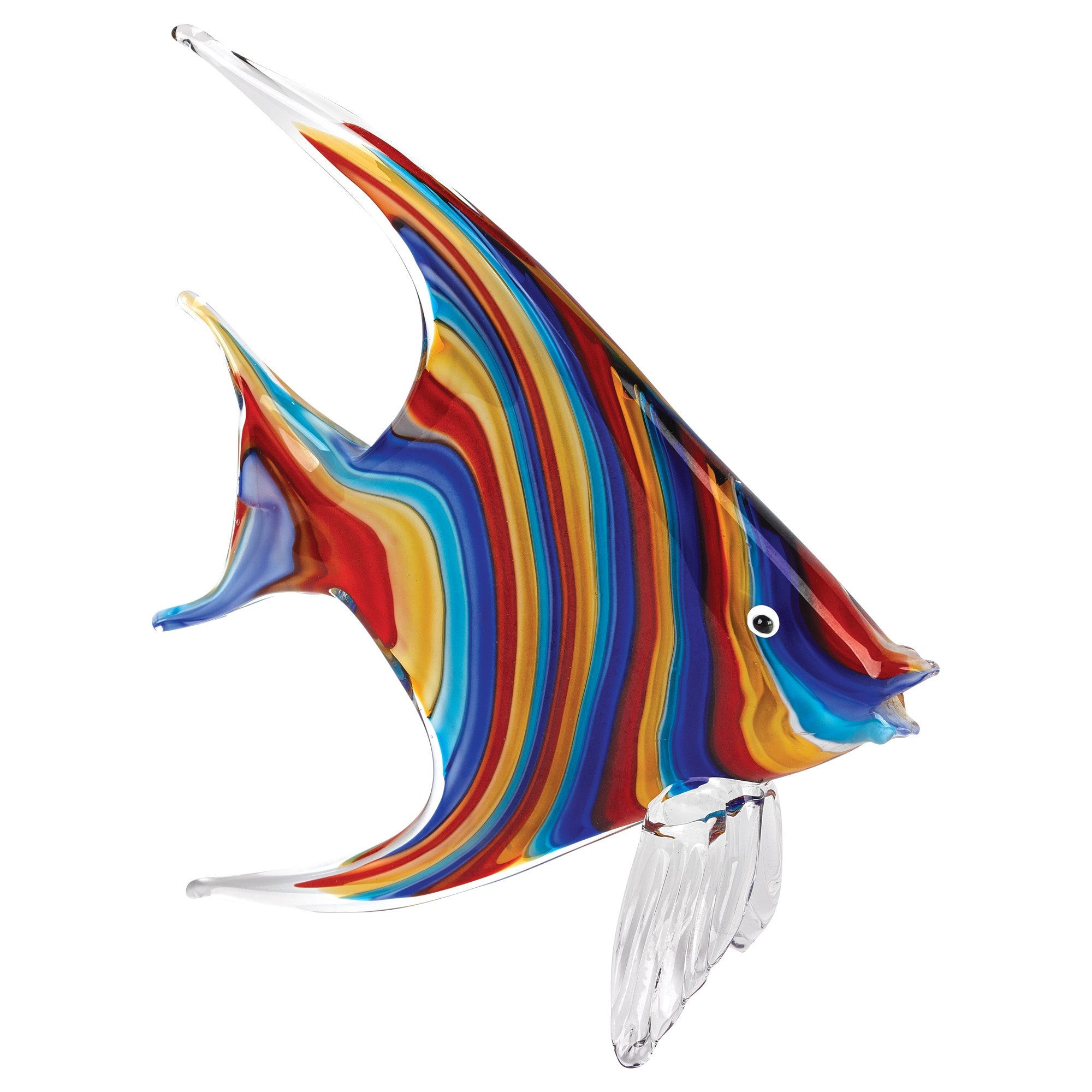 9" Blue and Red Murano Glass Fish Figurine Tabletop Sculpture - Homeroots - Flyclothing LLC