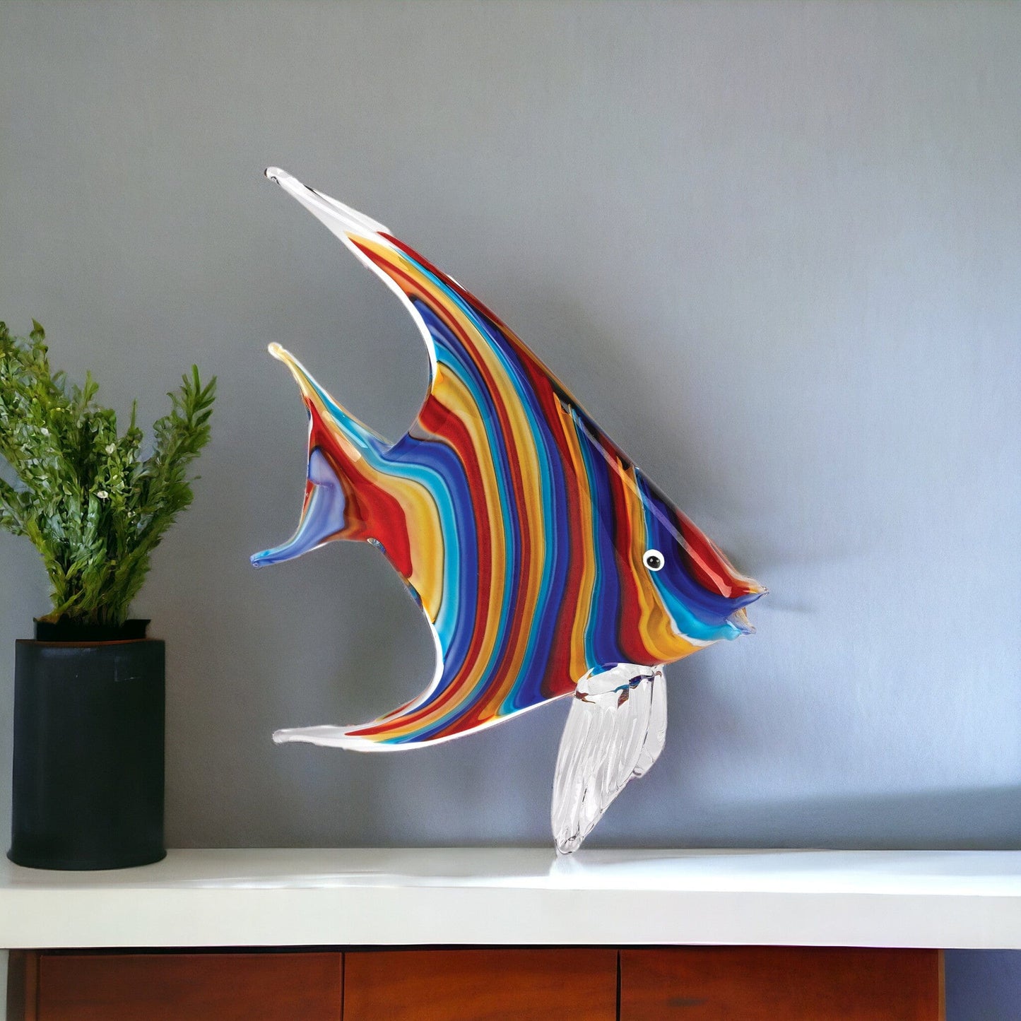 9" Blue and Red Murano Glass Fish Figurine Tabletop Sculpture - Homeroots - Flyclothing LLC