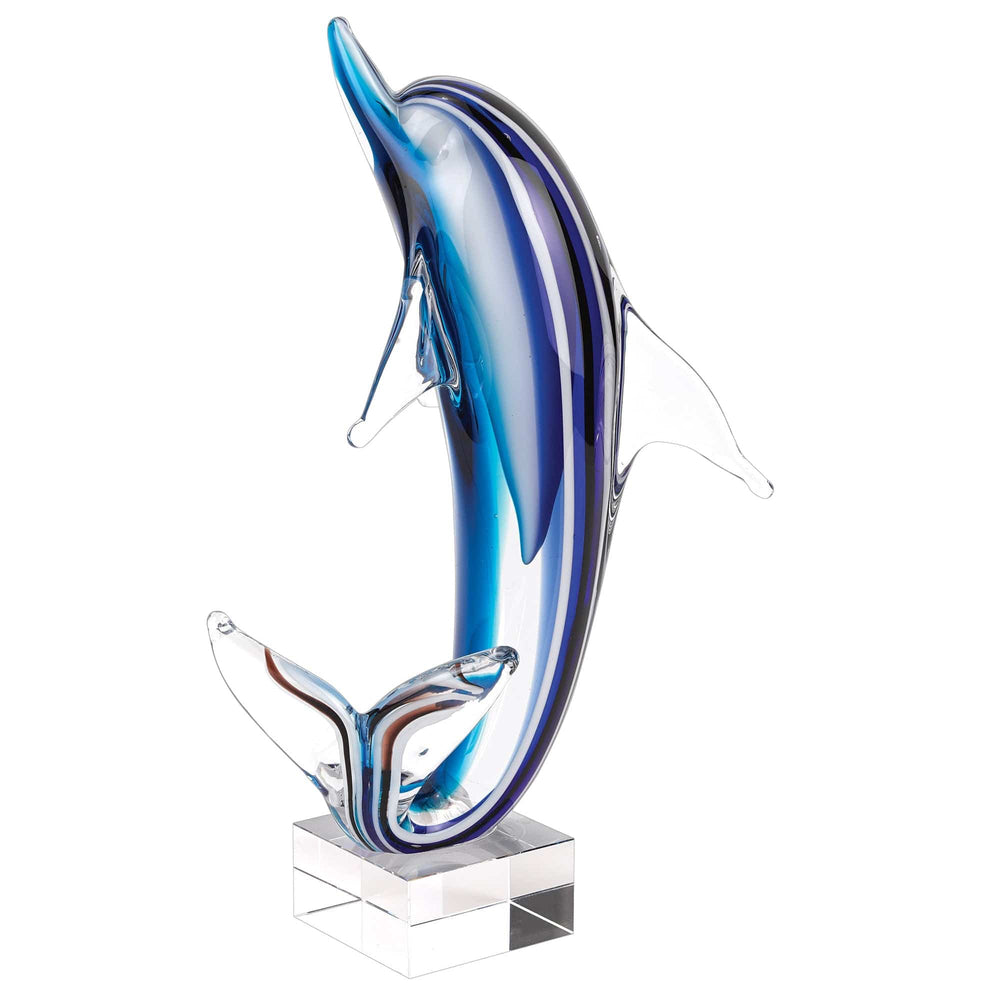 14" Blue Murano Glass Dolphin Figurine Tabletop Sculpture - Homeroots - Flyclothing LLC