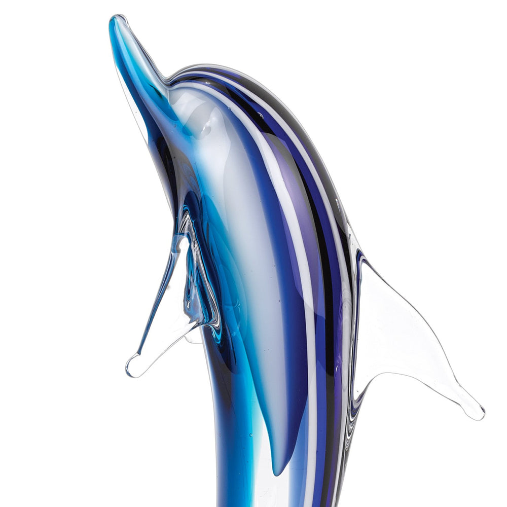 14" Blue Murano Glass Dolphin Figurine Tabletop Sculpture - Homeroots - Flyclothing LLC