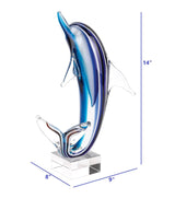 14" Blue Murano Glass Dolphin Figurine Tabletop Sculpture - Homeroots - Flyclothing LLC