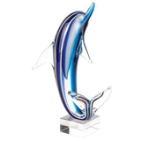 14" Blue Murano Glass Dolphin Figurine Tabletop Sculpture - Homeroots
