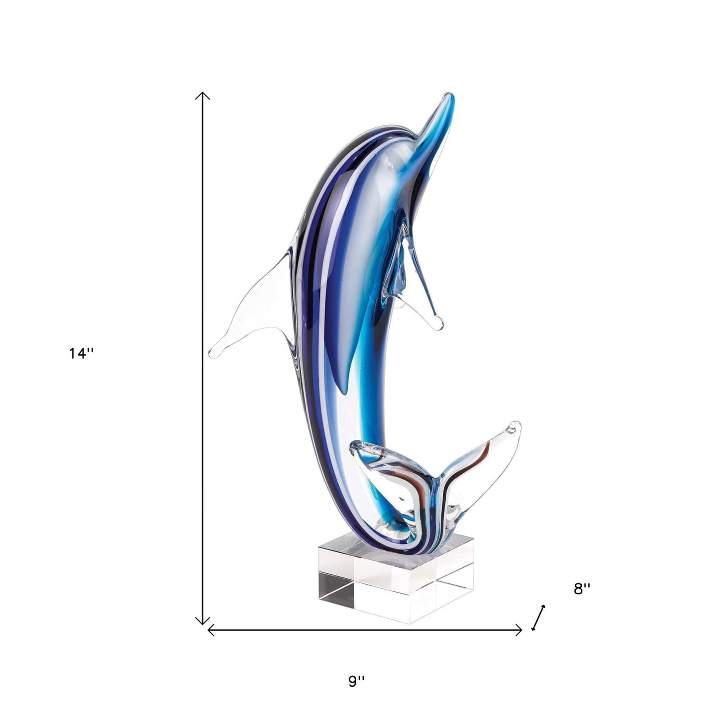 14" Blue Murano Glass Dolphin Figurine Tabletop Sculpture - Homeroots - Flyclothing LLC