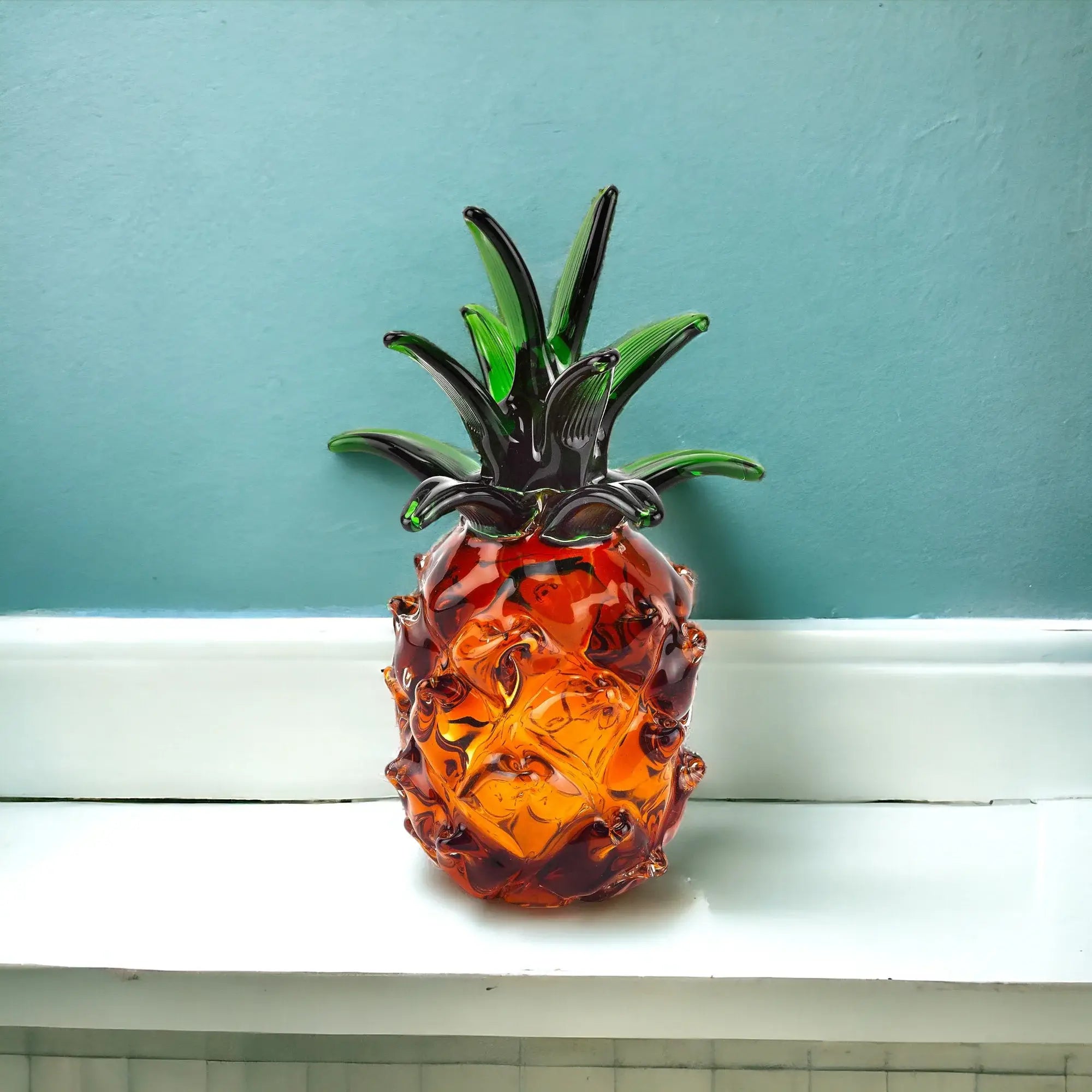 9" Orange Murano Glass Pineapple Statue Tabletop Sculpture - Homeroots - Flyclothing LLC