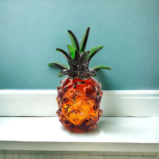 9" Orange Murano Glass Pineapple Statue Tabletop Sculpture - Homeroots