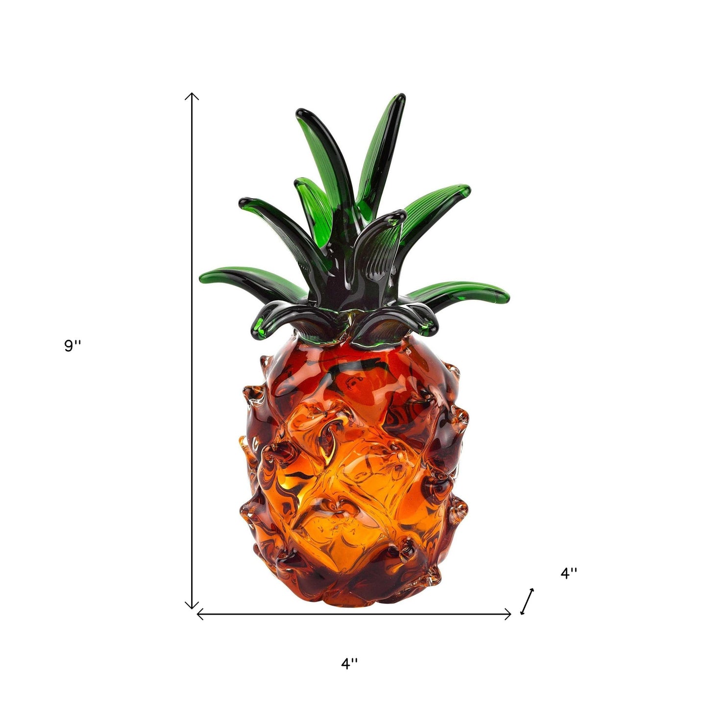 9" Orange Murano Glass Pineapple Statue Tabletop Sculpture - Homeroots - Flyclothing LLC