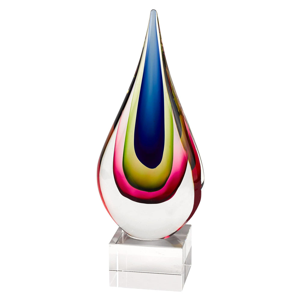 12" Clear Red Blue Yellow Murano Glass Modern Abstract Tabletop Sculpture - Homeroots