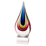 12" Clear Red Blue Yellow Murano Glass Modern Abstract Tabletop Sculpture - Homeroots