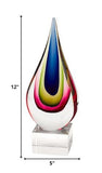 12" Clear Red Blue Yellow Murano Glass Modern Abstract Tabletop Sculpture - Homeroots - Flyclothing LLC