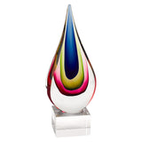 12" Clear Red Blue Yellow Murano Glass Modern Abstract Tabletop Sculpture - Homeroots