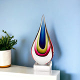 12" Clear Red Blue Yellow Murano Glass Modern Abstract Tabletop Sculpture - Homeroots