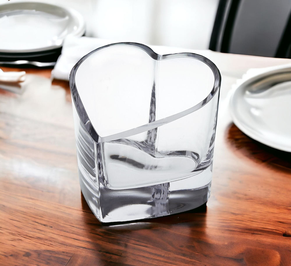 5" Clear Mouth Blown European Crystal Heart Bowl - Homeroots