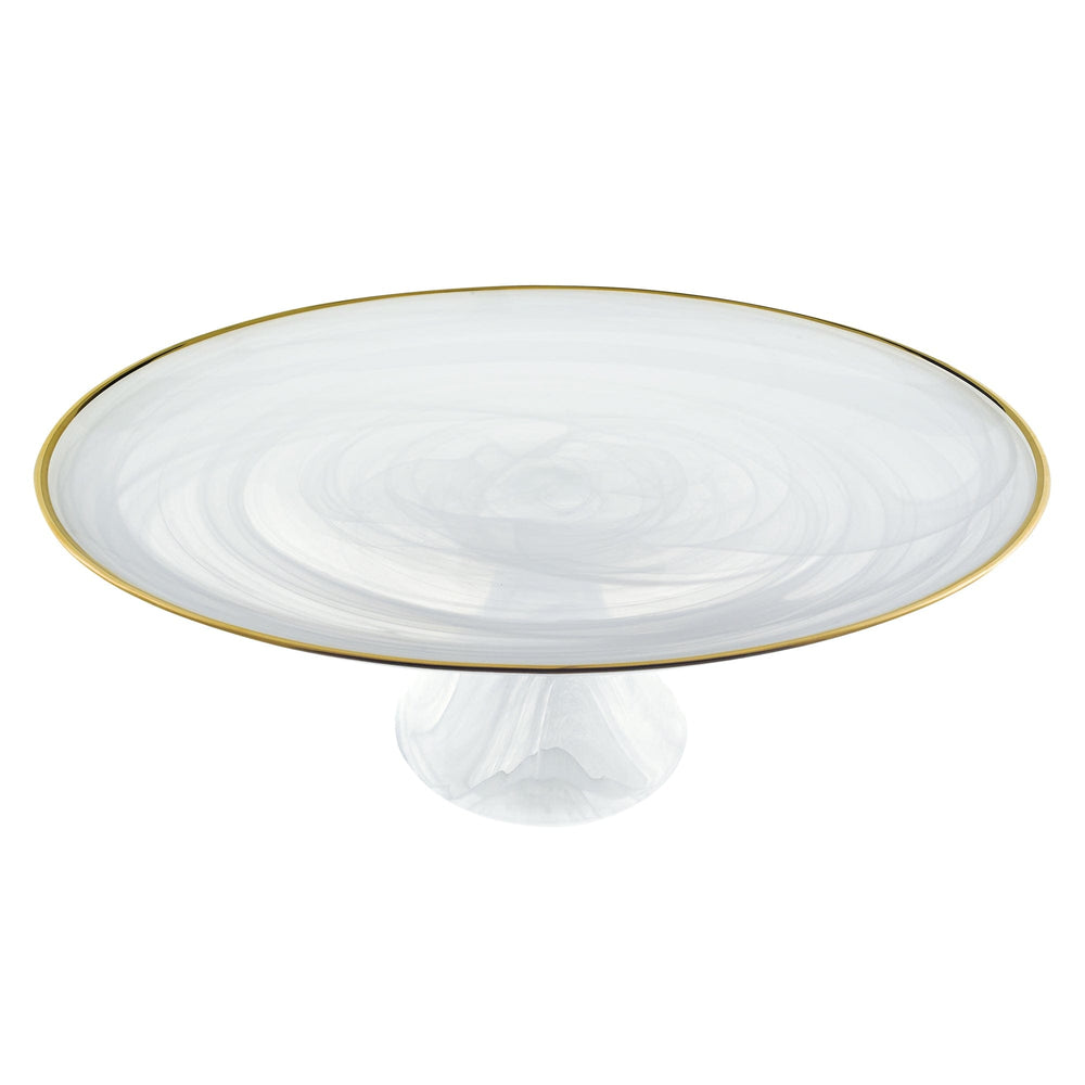 Handcrafted Optical Glass And White Gold Footed Cakestand With Gold Rim - Homeroots