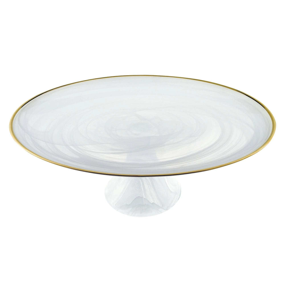 Handcrafted Optical Glass And White Gold Footed Cakestand With Gold Rim - Homeroots - Flyclothing LLC