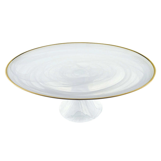 Handcrafted Optical Glass And White Gold Footed Cakestand With Gold Rim - Homeroots - Flyclothing LLC