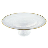Handcrafted Optical Glass And White Gold Footed Cakestand With Gold Rim - Homeroots