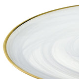 Handcrafted Optical Glass And White Gold Footed Cakestand With Gold Rim - Homeroots