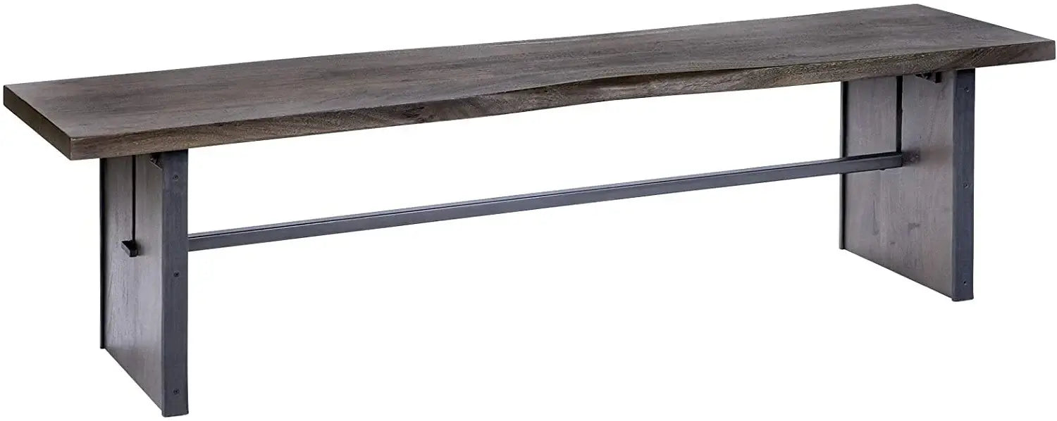 Rectangular Indian Mango Woodbrown Tone Finish W Metal Cladding On The Base Dining Bench - Homeroots - Flyclothing LLC