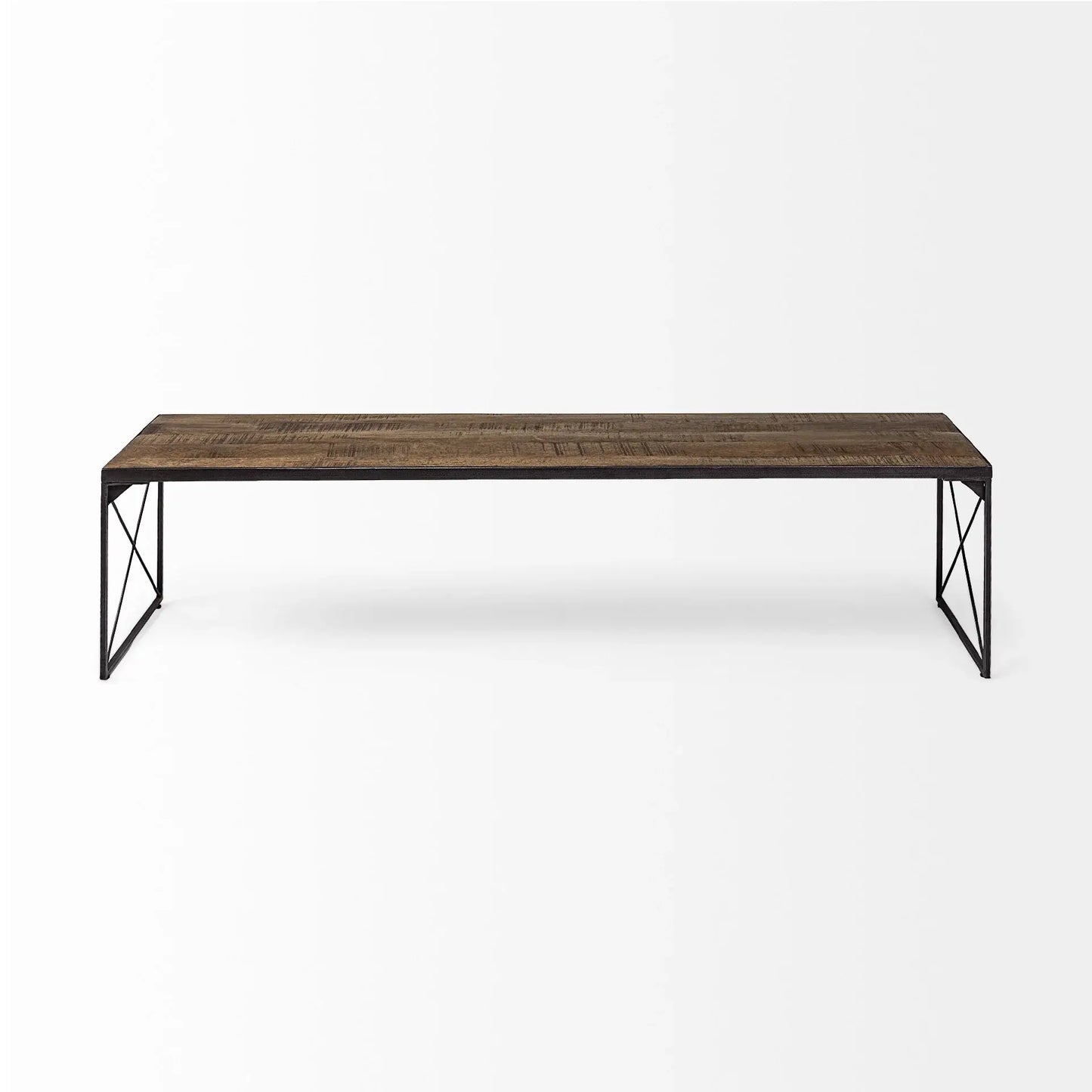 Rectangular Mango Woodmedium Brown Top And Black Iron Base Accent Bench - Homeroots - Flyclothing LLC