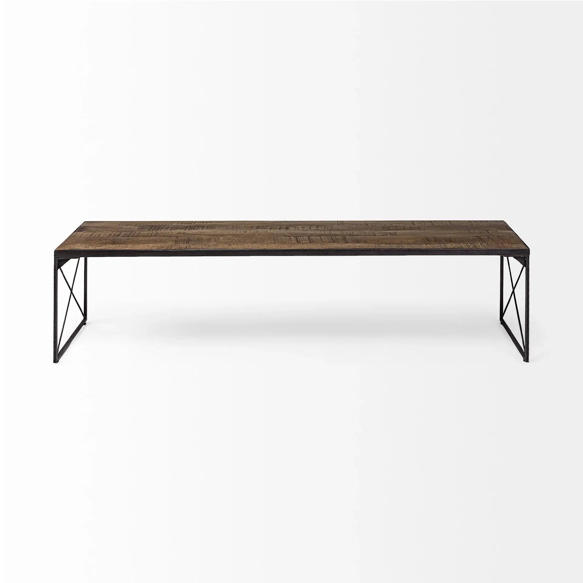 Rectangular Mango Woodmedium Brown Top And Black Iron Base Accent Bench - Homeroots - Flyclothing LLC