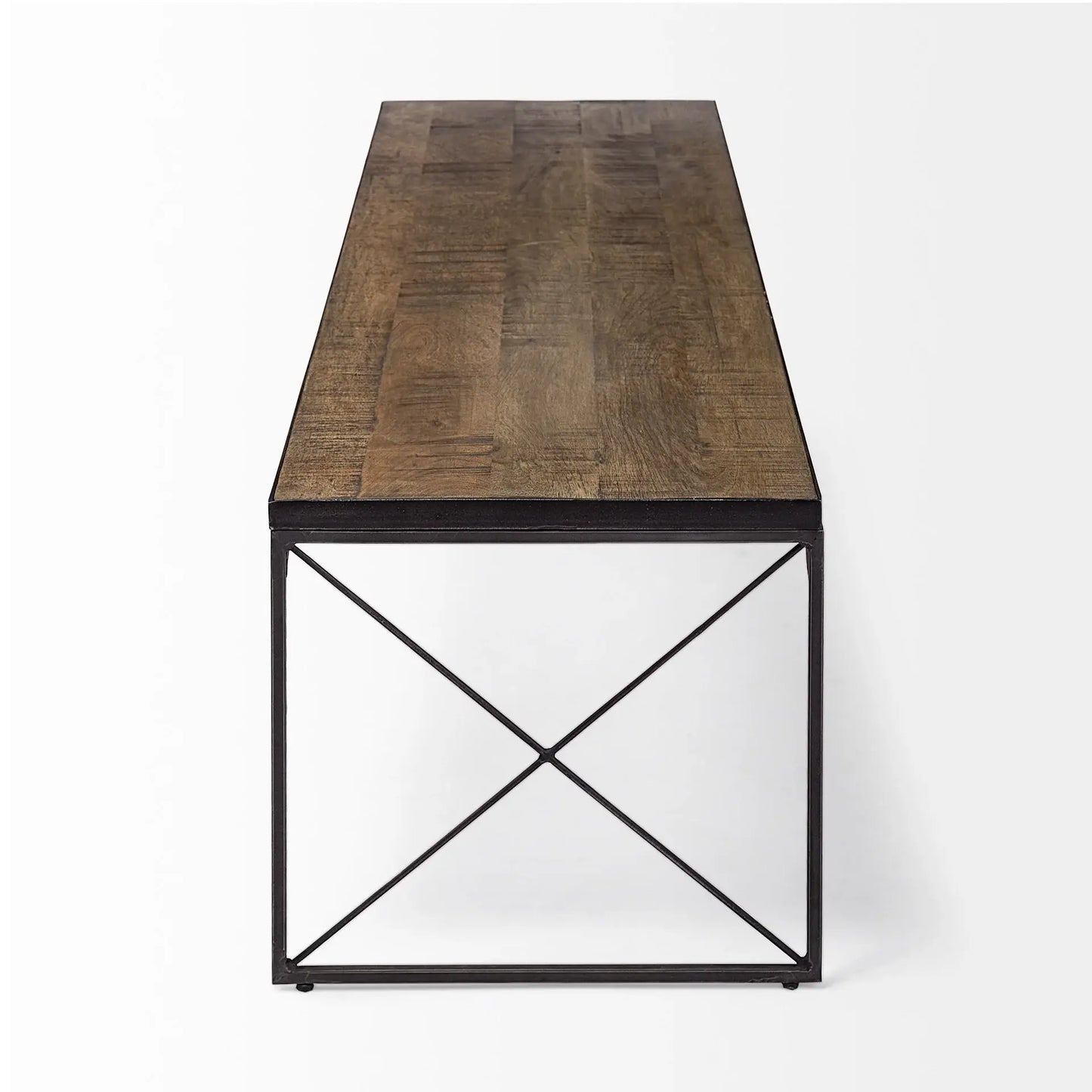 Rectangular Mango Woodmedium Brown Top And Black Iron Base Accent Bench - Homeroots - Flyclothing LLC