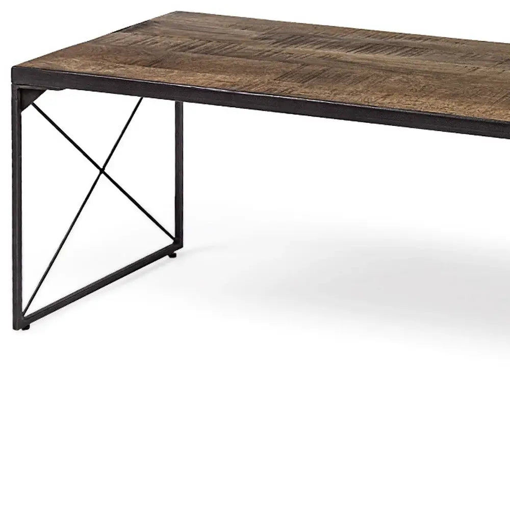 Rectangular Mango Woodmedium Brown Top And Black Iron Base Accent Bench - Homeroots - Flyclothing LLC