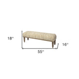 55" Cream and Wood Brown Upholstered Polyester Blend Bench - Homeroots - Flyclothing LLC