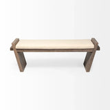 14" Cream and Brown Upholstered Linen Blend Bench - Homeroots - Flyclothing LLC