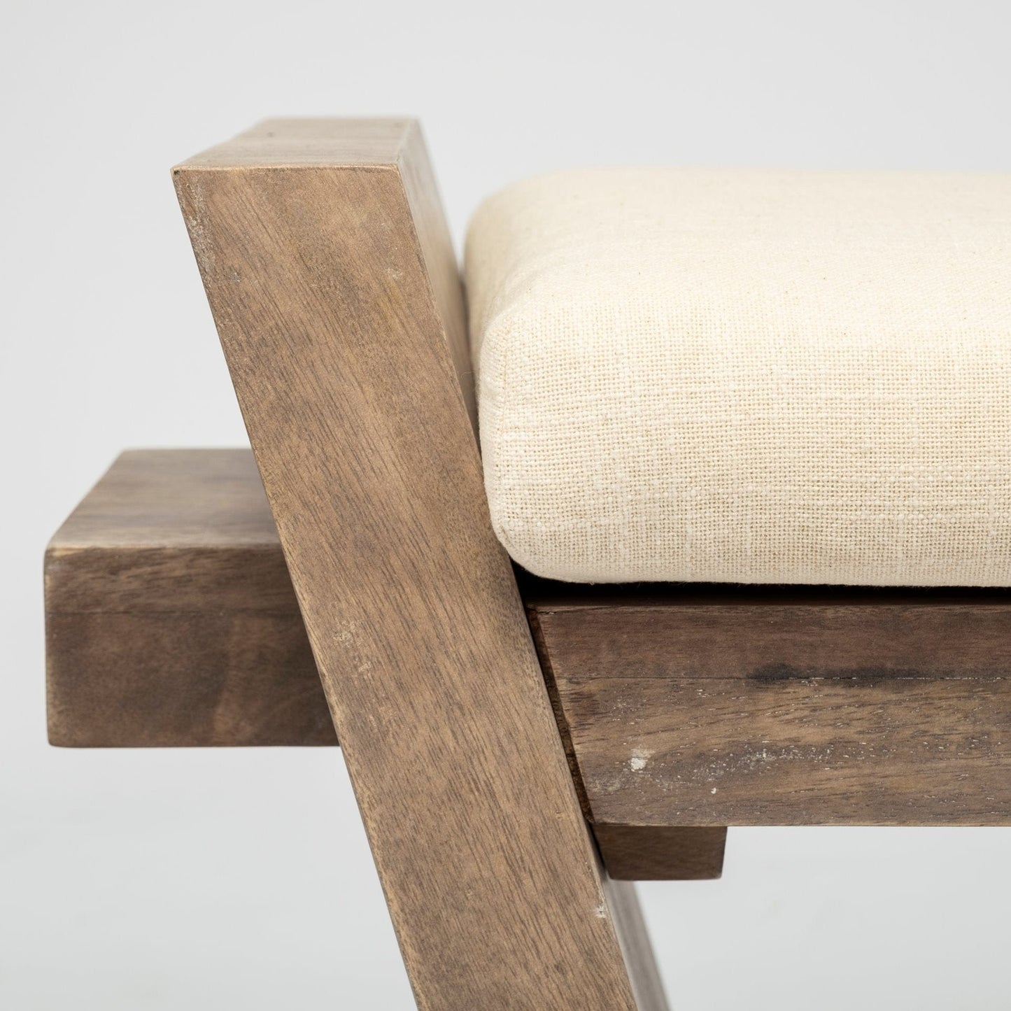 14" Cream and Brown Upholstered Linen Blend Bench - Homeroots - Flyclothing LLC