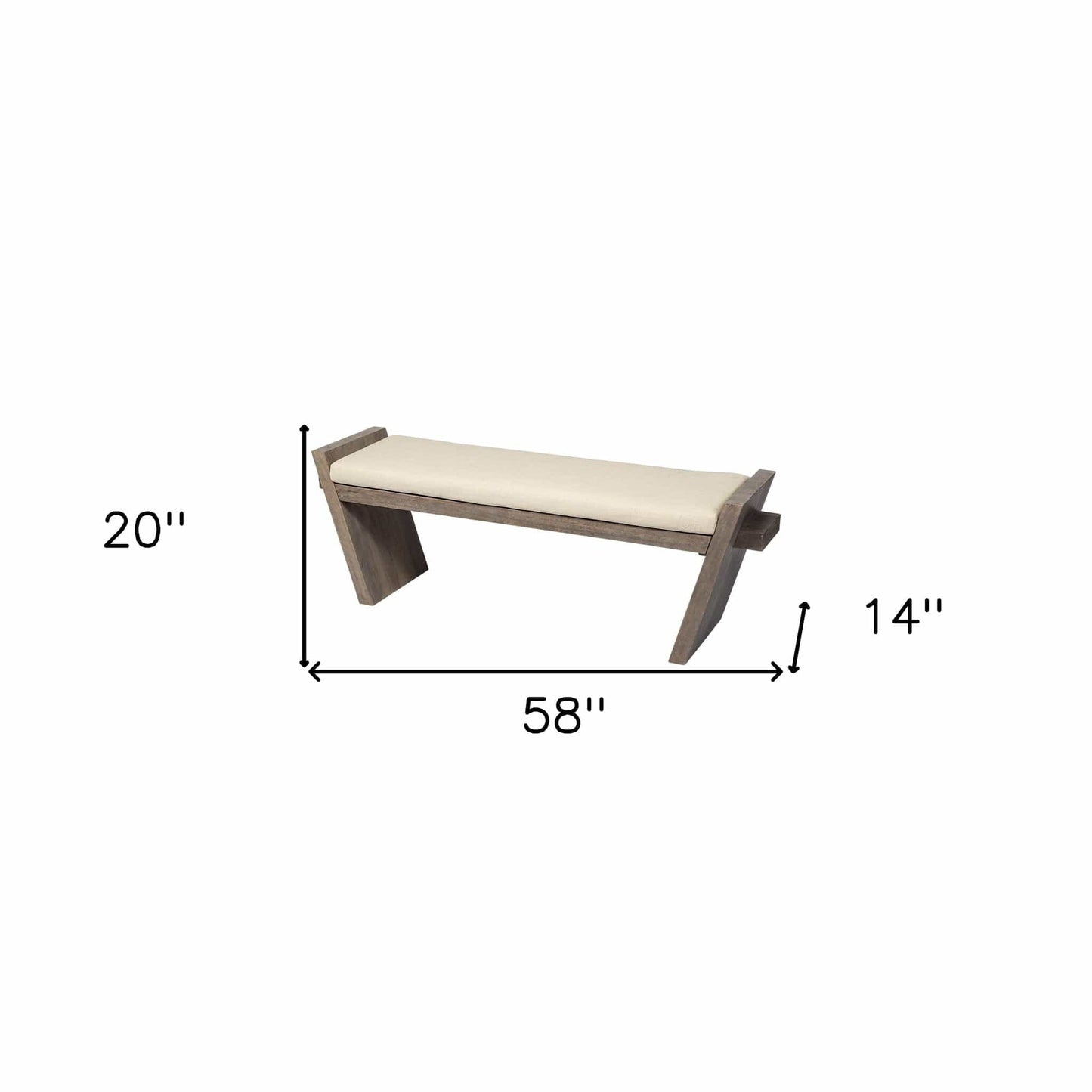 14" Cream and Brown Upholstered Linen Blend Bench - Homeroots - Flyclothing LLC