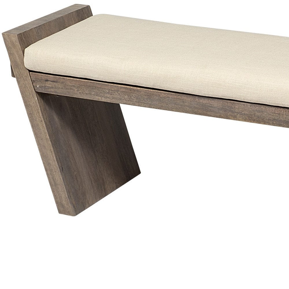 14" Cream and Brown Upholstered Linen Blend Bench - Homeroots