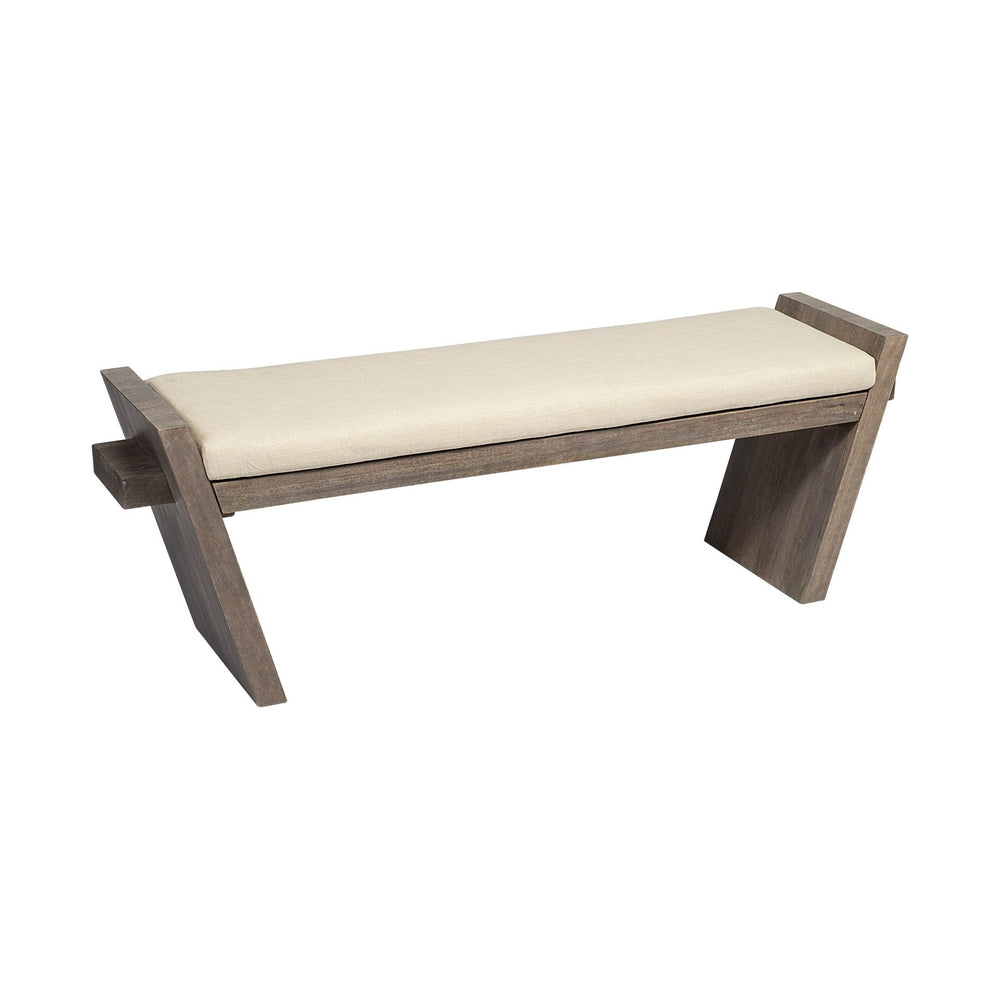 14" Cream and Brown Upholstered Linen Blend Bench - Homeroots
