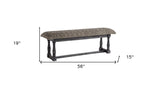 56" Black and White and Gray Upholstered Cotton Blend Trellis Bench - Homeroots