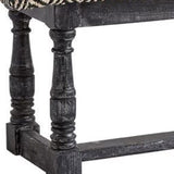 56" Black and White and Gray Upholstered Cotton Blend Trellis Bench - Homeroots