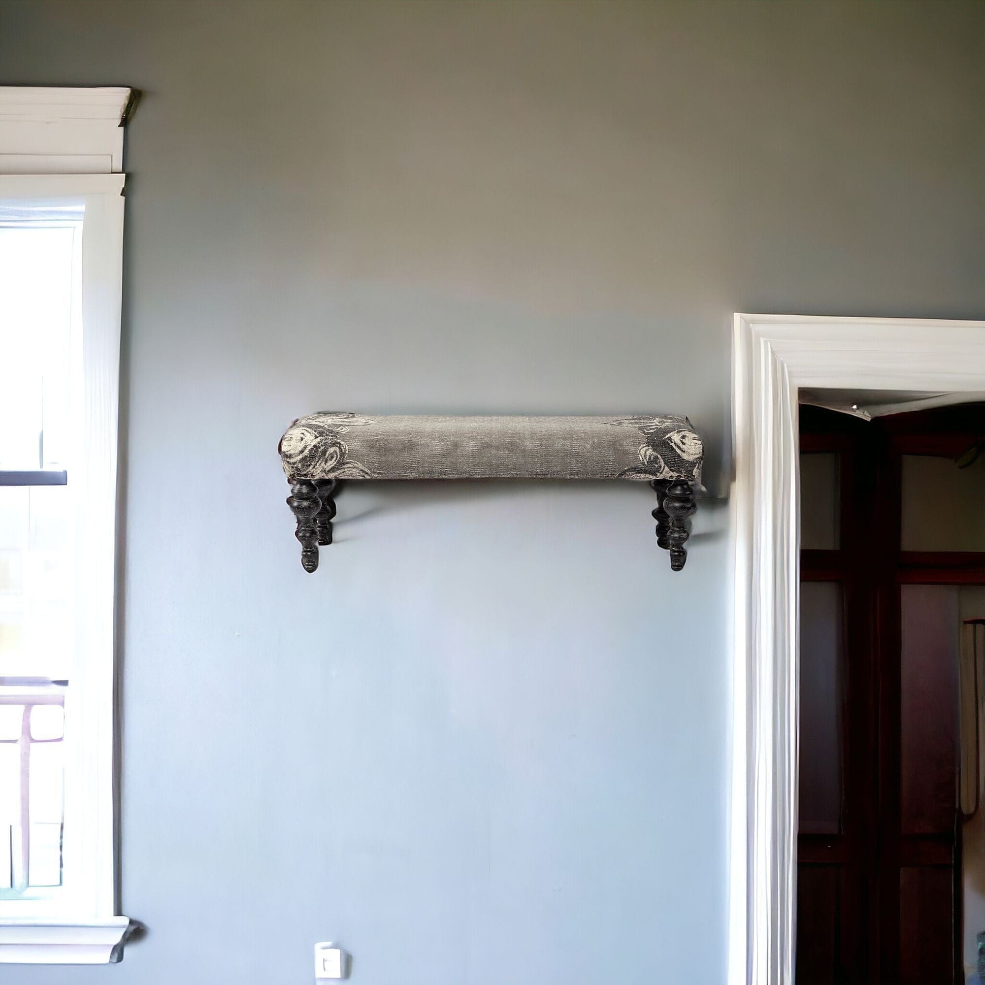 55" Gray and Black Upholstered Cotton Blend Floral Distressed Bench - Homeroots - Flyclothing LLC