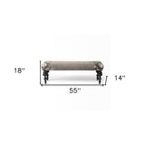 55" Gray and Black Upholstered Cotton Blend Floral Distressed Bench - Homeroots - Flyclothing LLC
