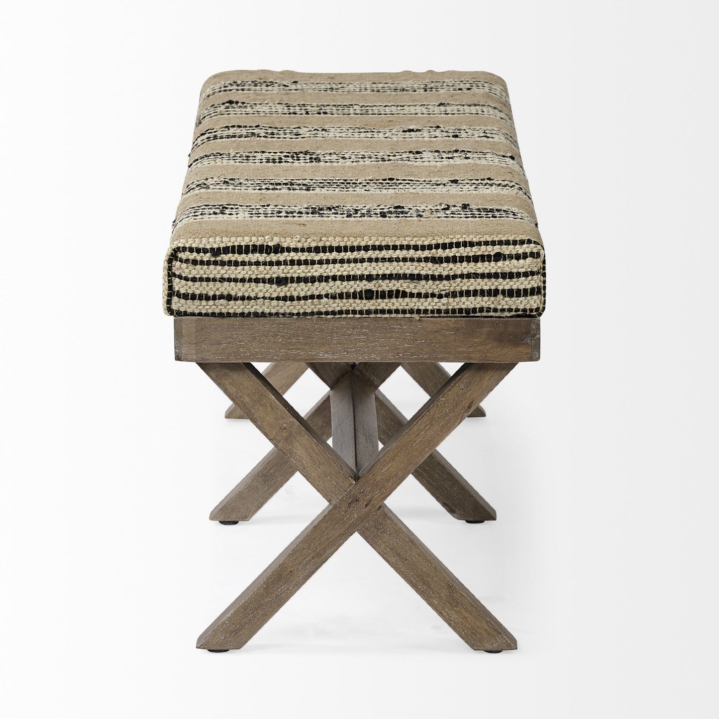 16" Beige And Brown Upholstered Cotton Blend Bench - Homeroots - Flyclothing LLC