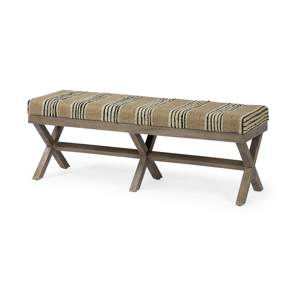 16" Beige And Brown Upholstered Cotton Blend Bench - Homeroots