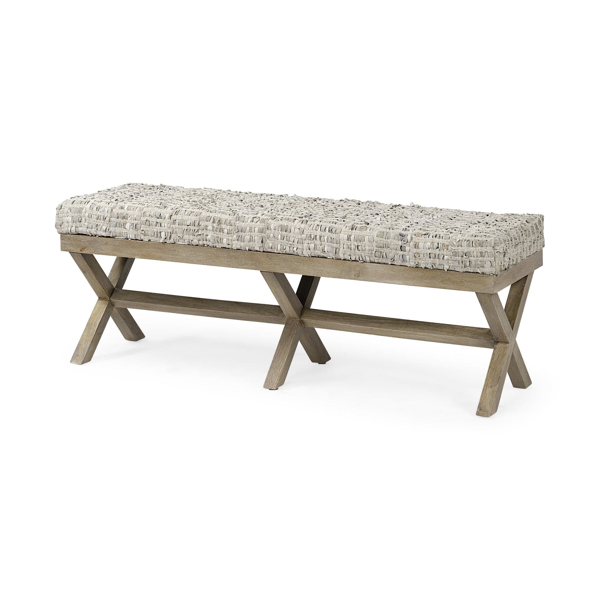 16" Beige and Brown Upholstered Faux Leather Bench - Homeroots - Flyclothing LLC