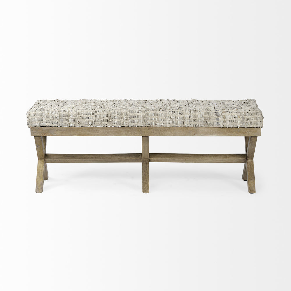 16" Beige and Brown Upholstered Faux Leather Bench - Homeroots