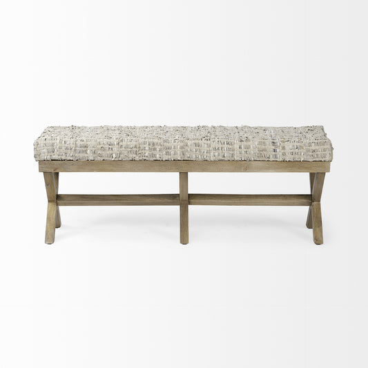 16" Beige and Brown Upholstered Faux Leather Bench - Homeroots