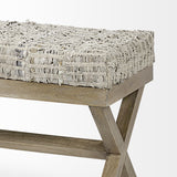 16" Beige and Brown Upholstered Faux Leather Bench - Homeroots - Flyclothing LLC