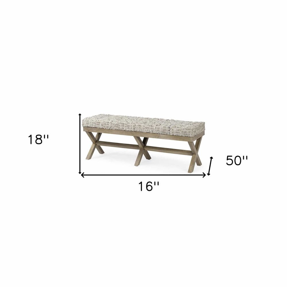 16" Beige and Brown Upholstered Faux Leather Bench - Homeroots - Flyclothing LLC