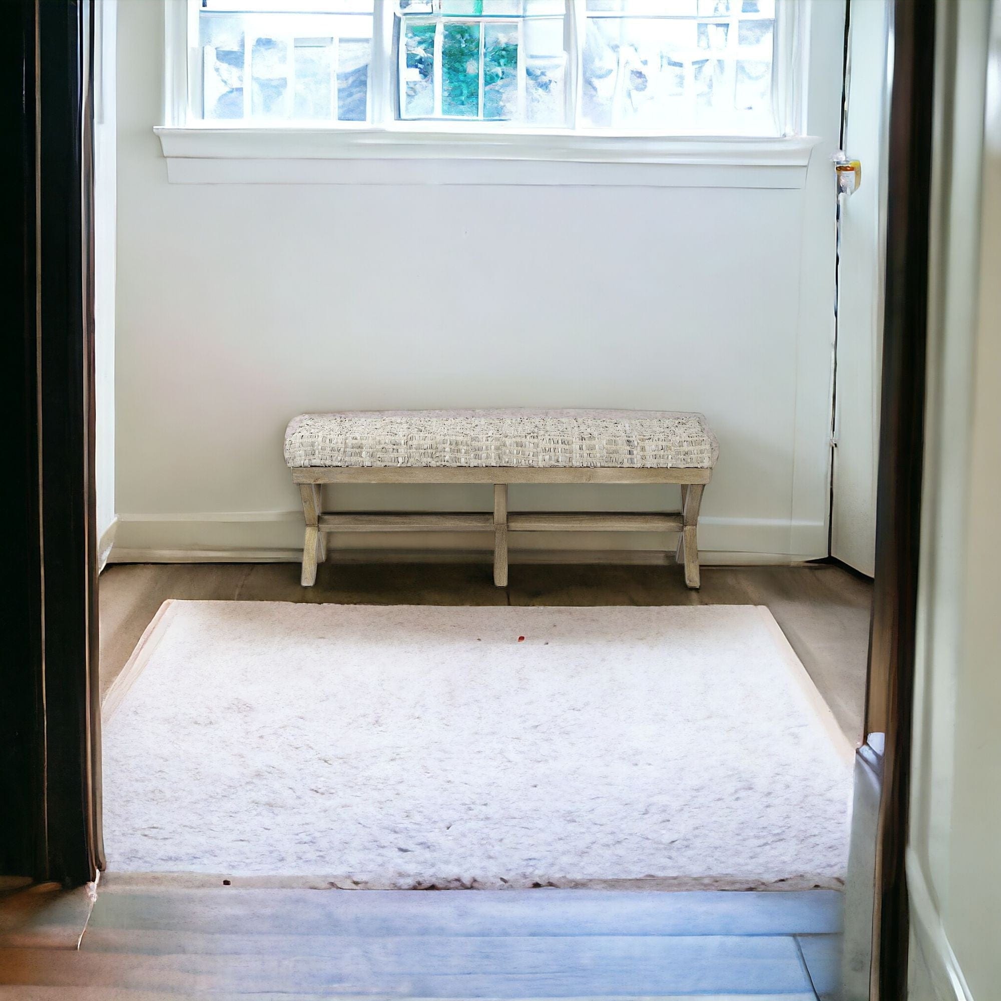 16" Beige and Brown Upholstered Faux Leather Bench - Homeroots - Flyclothing LLC