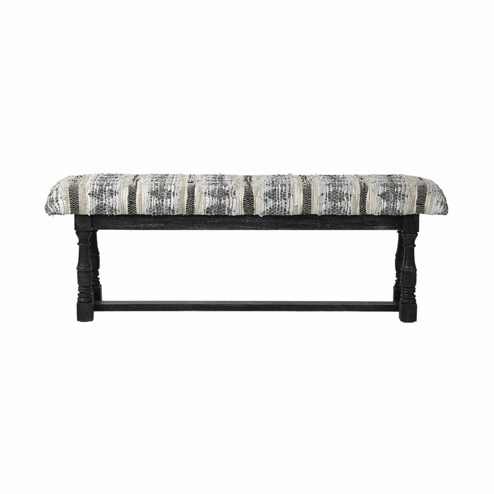 15" Off White and Black Upholstered Faux Leather Bench - Homeroots