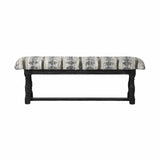 15" Off White and Black Upholstered Faux Leather Bench - Homeroots