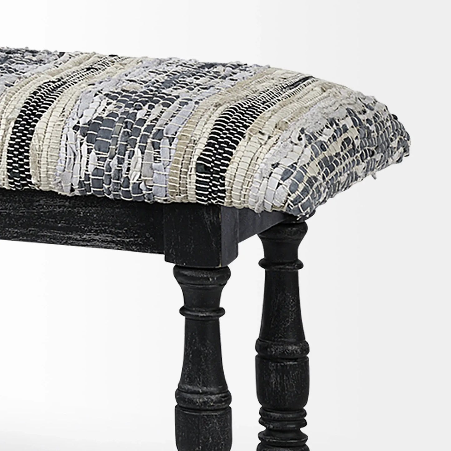 15" Off White and Black Upholstered Faux Leather Bench - Homeroots - Flyclothing LLC
