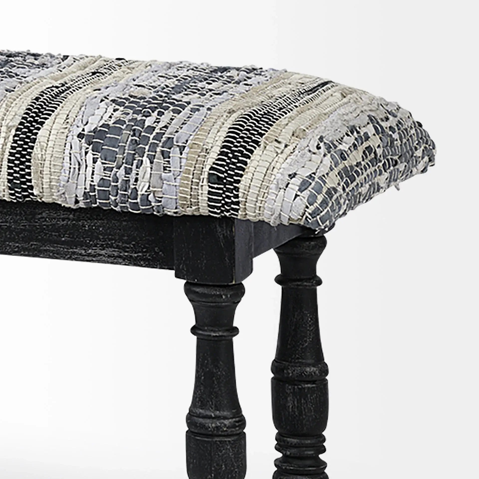15" Off White and Black Upholstered Faux Leather Bench - Homeroots - Flyclothing LLC